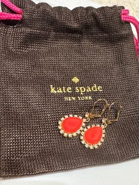 kate spade Gold-Tone Teardrop Earrings with Bright Coral Accents